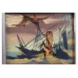 Framed Landscape Painting with Birds in Marsh - Multi-Layer Frame