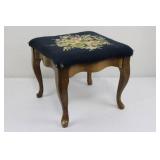 Vintage Stool with Floral Needlepoint Top and Cabriole Legs
