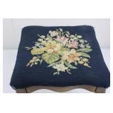 Vintage Stool with Floral Needlepoint Top and Cabriole Legs