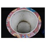 Pink Floral Chinese Porcelain Vase with Two Blue Glass Spoons (Lot of 3)