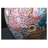 Pink Floral Chinese Porcelain Vase with Two Blue Glass Spoons (Lot of 3)