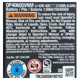 RYOBI OEM 40V LITHIUM BATTERY 6AH OP40605VNM