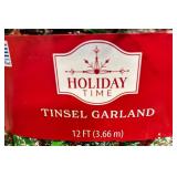 Holiday Time Frosted Red & Green 12-foot tinsel garland (lot of 2)