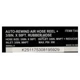 Klutch Auto-Rewind Air Hose Reel with 3/8in. x 50ft. Rubber Hose, 300 PSI #73430 Msrp $139.99
