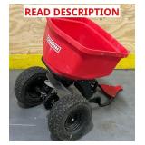 ^Chapin Auto-Stop Tow-Behind Spreader, 150-Lb. Capacity, Model# 8620B #114154 Msrp $219.99