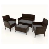 4 Piece Outdoor Patio Furniture Set with Gray Cushions and Tempered Glass Coffee Table, $799 Retail - Brand New