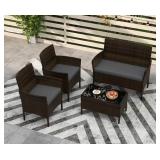 4 Piece Outdoor Patio Furniture Set with Gray Cushions and Tempered Glass Coffee Table, $799 Retail - Brand New