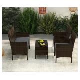 4 Piece Outdoor Patio Furniture Set with Gray Cushions and Tempered Glass Coffee Table, $799 Retail - Brand New