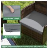 4 Piece Outdoor Patio Furniture Set with Gray Cushions and Tempered Glass Coffee Table, $799 Retail - Brand New