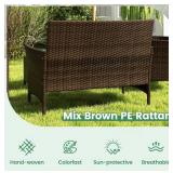 4 Piece Outdoor Patio Furniture Set with Gray Cushions and Tempered Glass Coffee Table, $799 Retail - Brand New