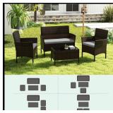 4 Piece Outdoor Patio Furniture Set with Gray Cushions and Tempered Glass Coffee Table, $799 Retail - Brand New