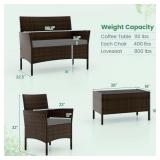 4 Piece Outdoor Patio Furniture Set with Gray Cushions and Tempered Glass Coffee Table, $799 Retail - Brand New