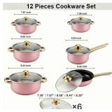 12 Piece Pink Stainless Steel Cookware Set, 6 Pots & 6 Lids, Starter Set - Brand New