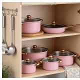 12 Piece Pink Stainless Steel Cookware Set, 6 Pots & 6 Lids, Starter Set - Brand New