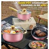 12 Piece Pink Stainless Steel Cookware Set, 6 Pots & 6 Lids, Starter Set - Brand New