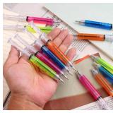 Syringe Medical Theme Black Ink Pen Set, 48-Pack, Neon Colors - Brand New