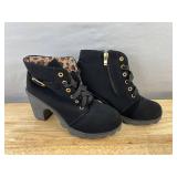 Leopard Print Interior Black Boots, Women
