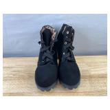 Leopard Print Interior Black Boots, Women