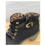 Leopard Print Interior Black Boots, Women