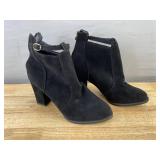 Suede-Like Black Ankle Boots with Side Zip and Strap, Women