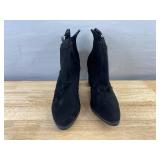 Suede-Like Black Ankle Boots with Side Zip and Strap, Women