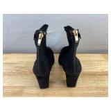 Suede-Like Black Ankle Boots with Side Zip and Strap, Women