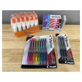 Elmers Glue 12 Pack, Pilot Precise V5 Pens & Dormercy Colorful Tape Dispenser - Brand New