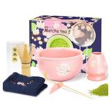 Matcha Set 8-Piece Ceramic Bowl & Bamboo Whisk Kit with Sifter & Tea Towel - Brand New