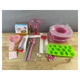 Kitchen Set - Heart Shaped Bowl, Measuring Spoon Set, Silicone Tray, Margarita Glass - Brand New