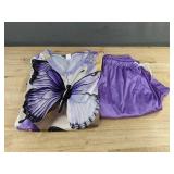 Butterfly Print Women's Pajama Set - Purple - Size XL - Brand New