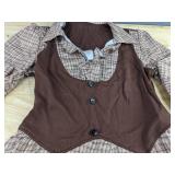 Brown Plaid Top with Vest - Women's Size Large - Brand New