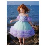 HaQini Girls Dress - Size 7 Youth - Blue & Purple Rhinestones - Brand New