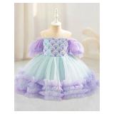 HaQini Girls Dress - Size 7 Youth - Blue & Purple Rhinestones - Brand New