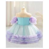 HaQini Girls Dress - Size 7 Youth - Blue & Purple Rhinestones - Brand New