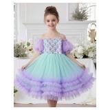 HaQini Girls Dress - Size 7 Youth - Blue & Purple Rhinestones - Brand New
