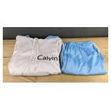 Calvin Jogging Set Zip-Up Hoodie & Pants - Blue & White - Men's Size Small - Brand New