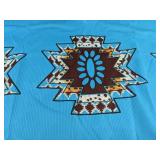 Women's V-Neck Long Sleeve Top - Turquoise Blue Tribal Print with Brown Accents - Size Medium - Brand New