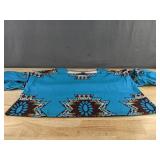 Women's V-Neck Long Sleeve Top - Turquoise Blue Tribal Print with Brown Accents - Size Medium - Brand New