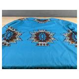 Women's V-Neck Long Sleeve Top - Turquoise Blue Tribal Print with Brown Accents - Size Medium - Brand New