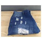 KYGABAK Patchwork Denim Jeans with Heart Patches - Women's Size Large - Brand New