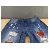 KYGABAK Patchwork Denim Jeans with Heart Patches - Women's Size Large - Brand New