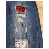 KYGABAK Patchwork Denim Jeans with Heart Patches - Women's Size Large - Brand New