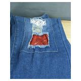 KYGABAK Patchwork Denim Jeans with Heart Patches - Women's Size Large - Brand New
