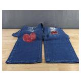 KYGABAK Patchwork Denim Jeans with Heart Patches - Women's Size Large - Brand New