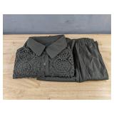 Pant Suit with Lace Top & Elastic Waist Pants - Dark Gray - Women's Size XL - Brand New