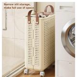 SUNGOOYUE Laundry Basket - Foldable PP Plastic Narrow Hamper with Wheels - Brand New