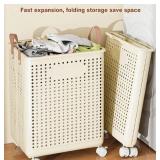 SUNGOOYUE Laundry Basket - Foldable PP Plastic Narrow Hamper with Wheels - Brand New