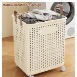 SUNGOOYUE Laundry Basket - Foldable PP Plastic Narrow Hamper with Wheels - Brand New