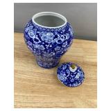 Blue & White Floral Porcelain 7.5" Jar with Lid - New