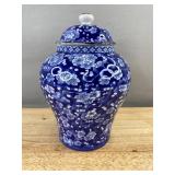 Blue & White Floral Porcelain 7.5" Jar with Lid - New